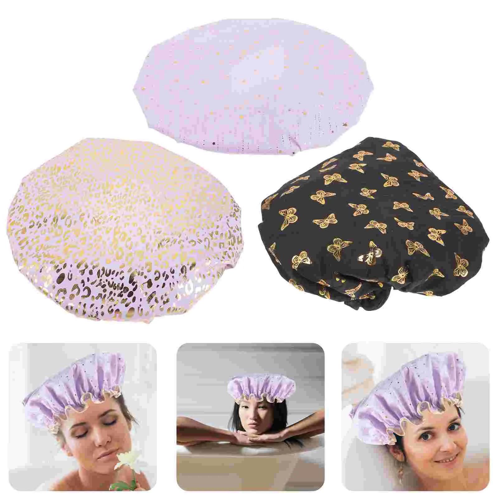여성용 목욕 모자, 여성용 샤워 캡, 재사용 가능 필수품, 긴 머리 사우나, 가정용 초대형, 3 개